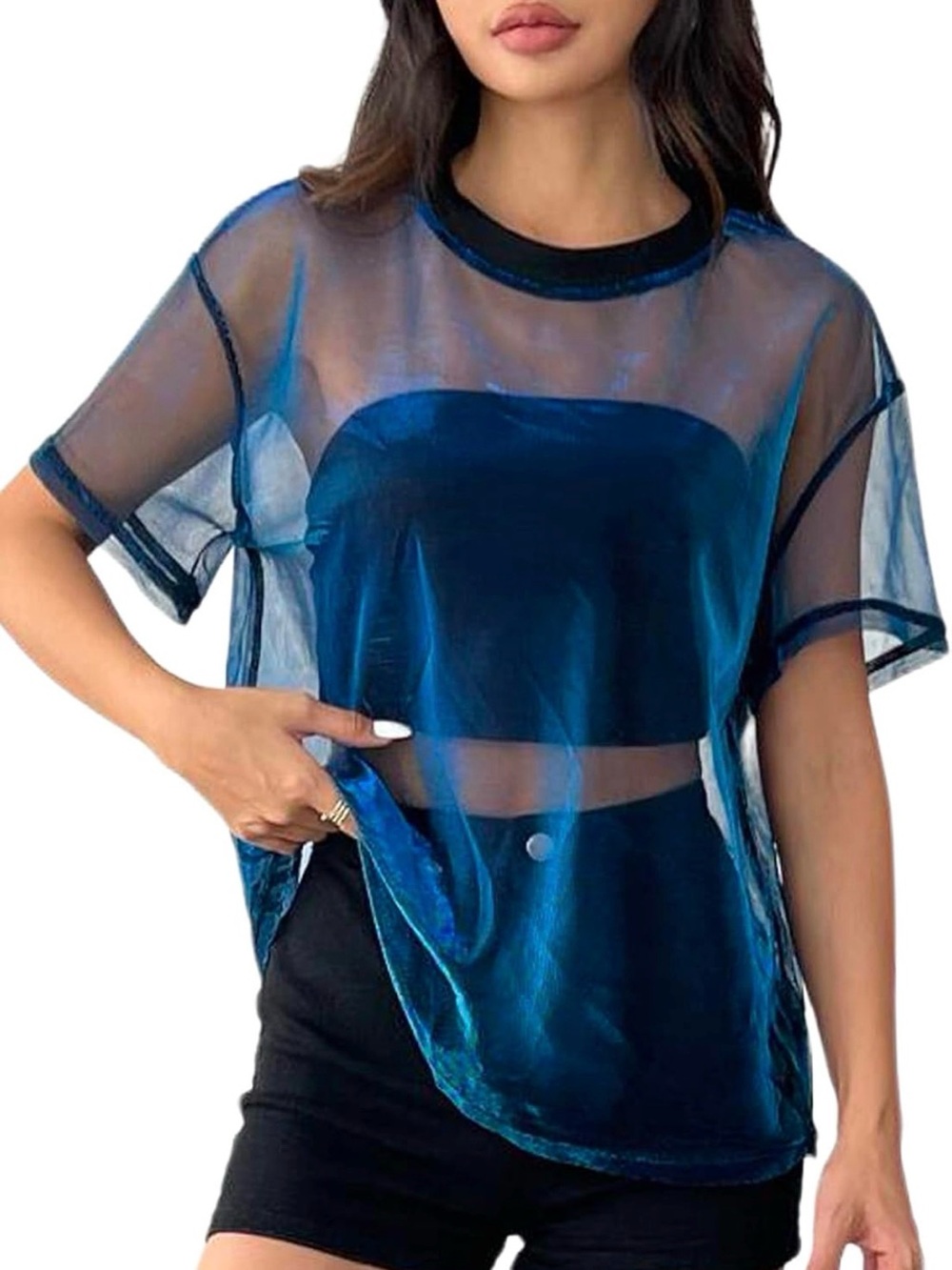 Sheer Overlay Top - Blue